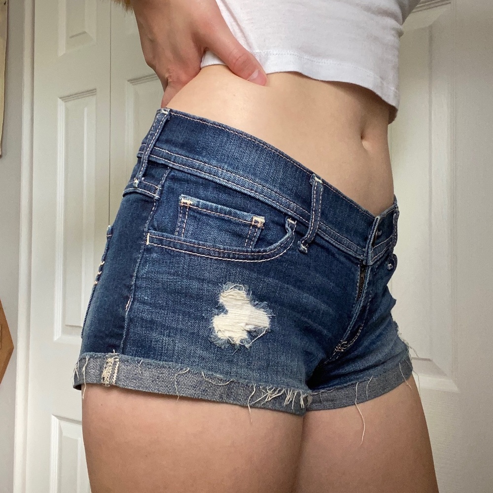 Hollister Dark Wash Distressed Jean Shorts